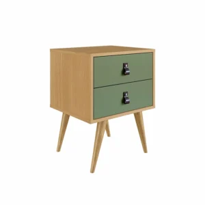 Mesa de Cabeceira Retrô 2 Gavetas Madeira com Verde Oliva