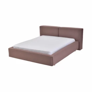 Cama Queen Estofada Minimalista em Tecido Marrom Outono