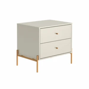 Mesa de Cabeceira Industrial 2 Gavetas Branca com Dourado